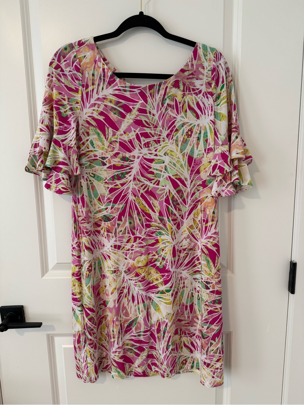 Pappagallo Pink Tropical Leaf Print Dress